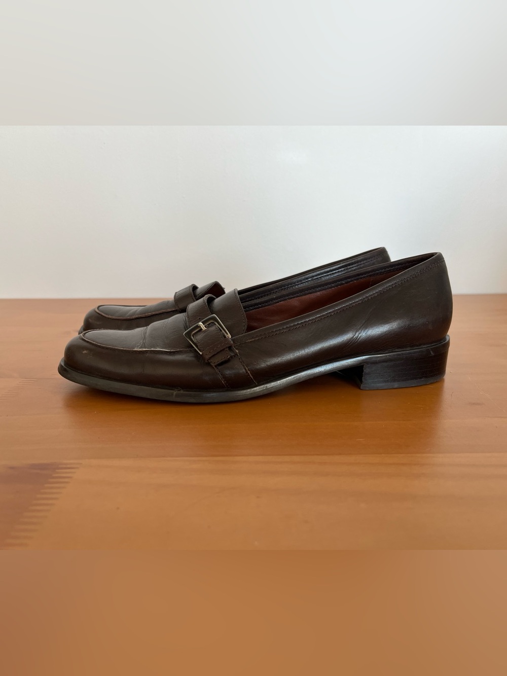 Brown leather loafers